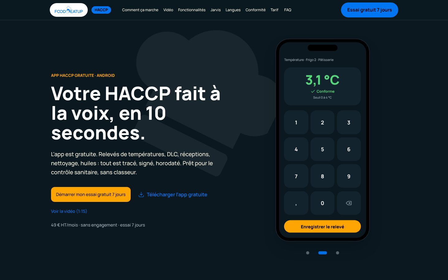 FoodEatUp HACCP — accueil ordinateur
