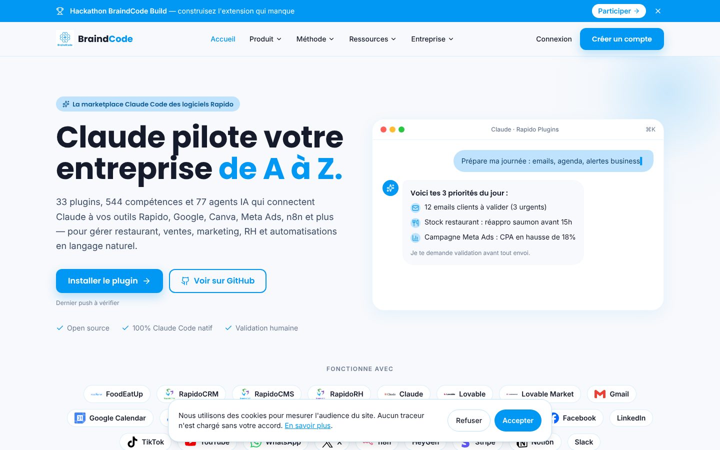 BraindCode Plugins — accueil ordinateur