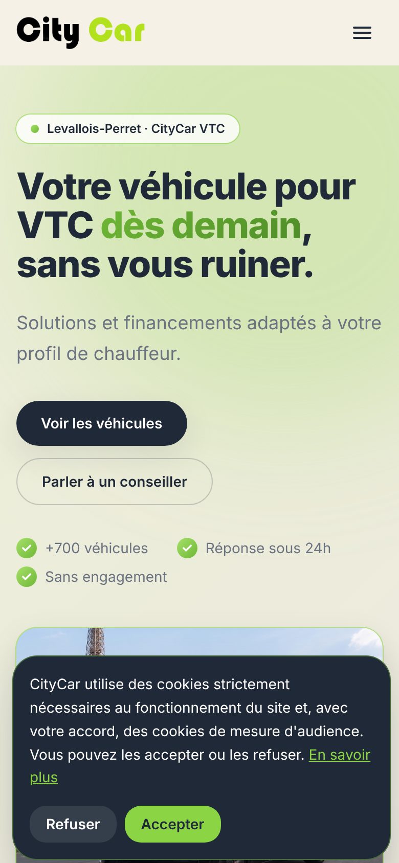 CityCar — accueil mobile