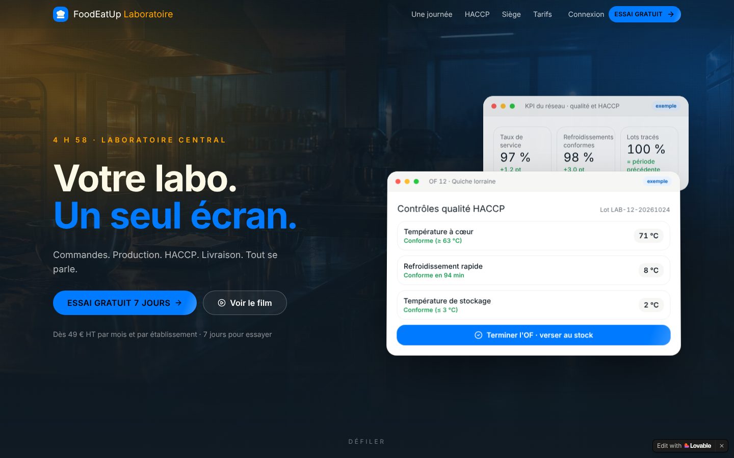 FoodEatUp Laboratoire — accueil ordinateur