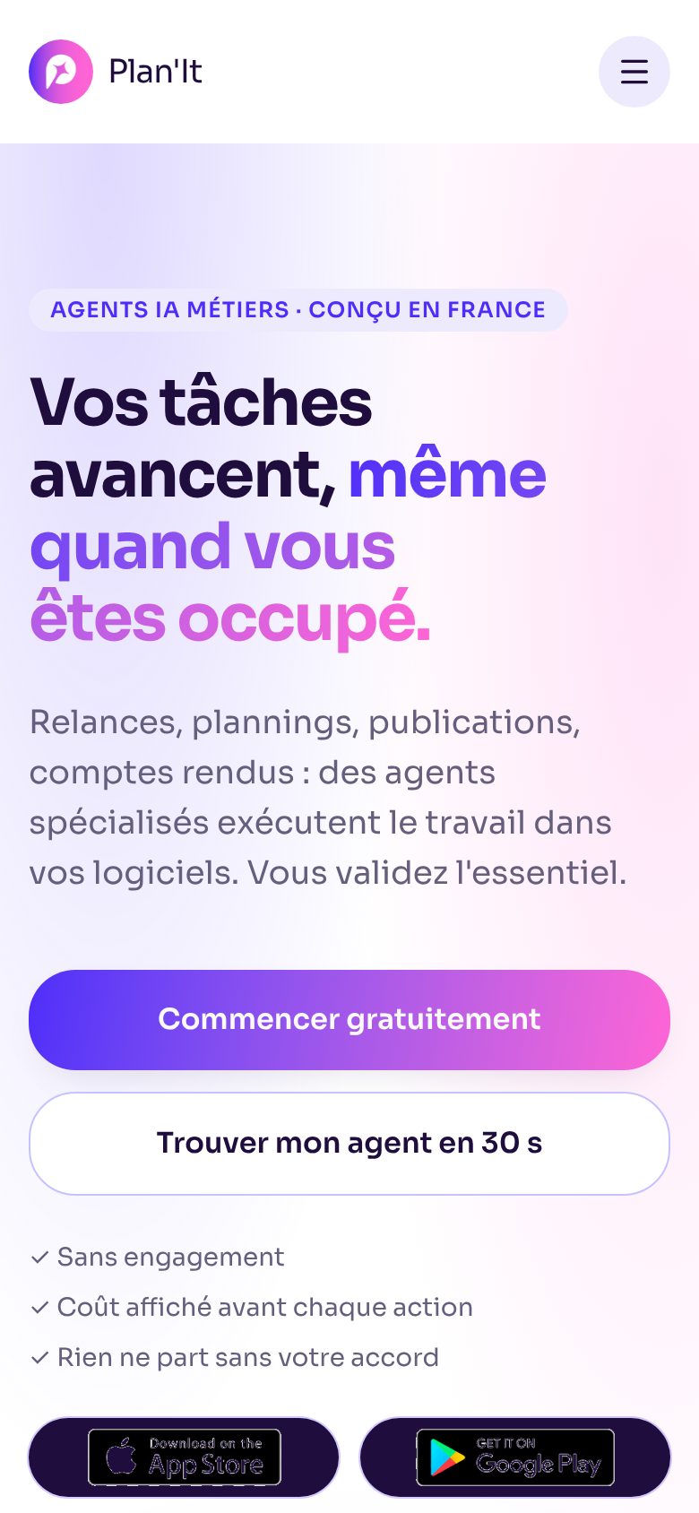Plan'It — accueil mobile
