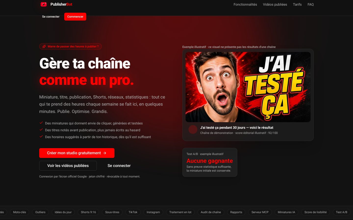 Publisher Bot — accueil ordinateur