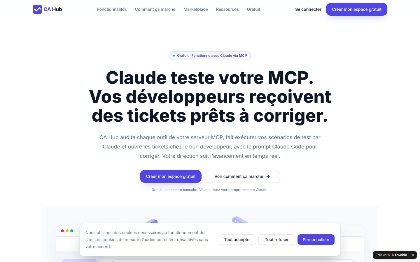 QA Hub — accueil ordinateur