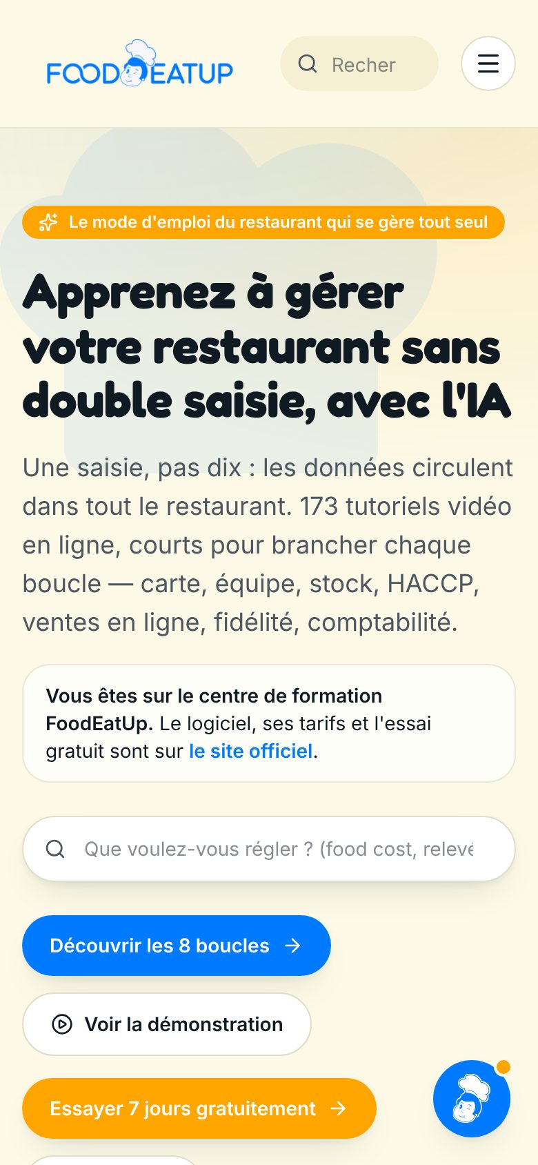 Tutoriels FoodEatUp — accueil mobile