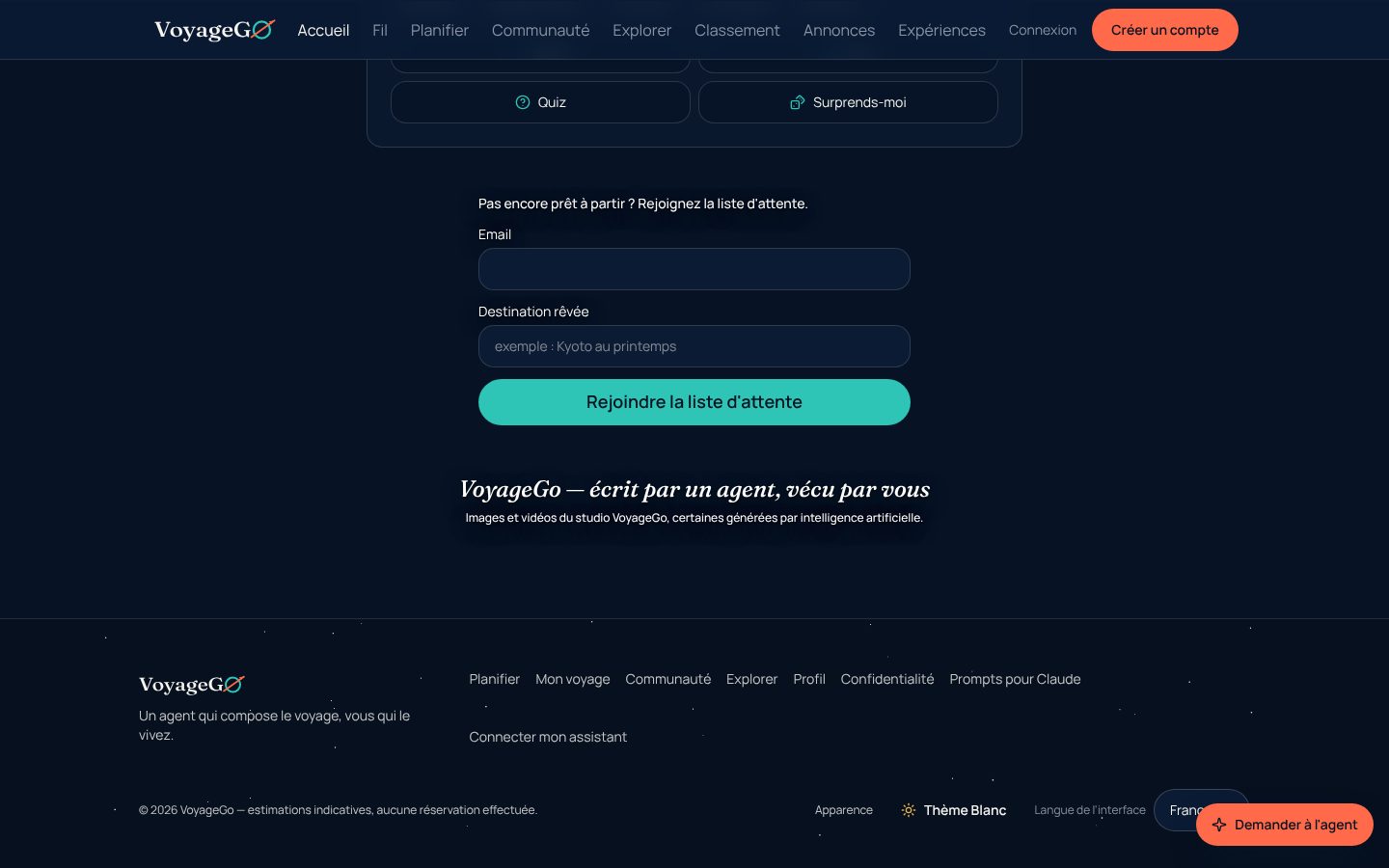VoyageGo — accueil ordinateur